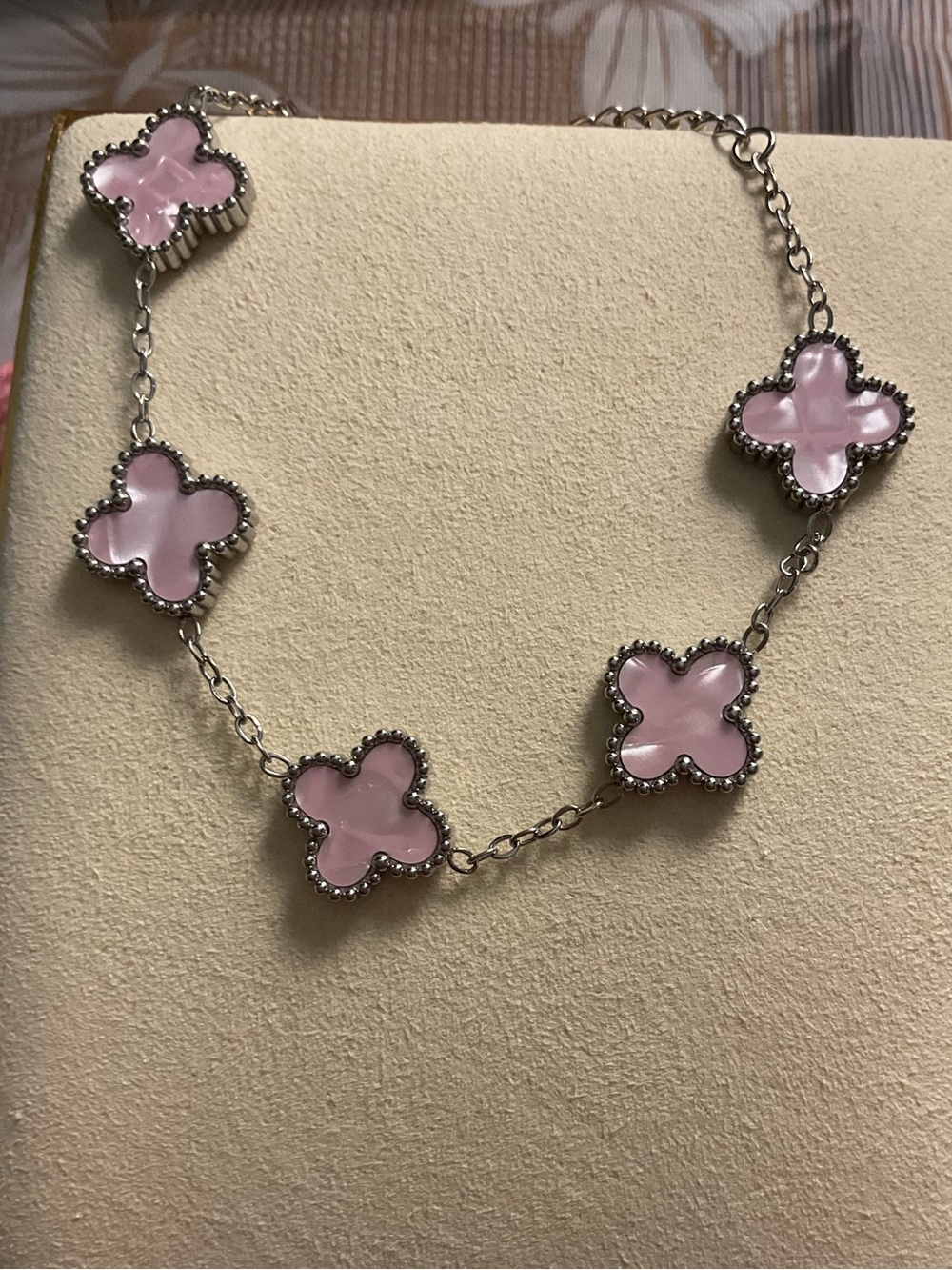 Pink Clover-Style Station Necklace - Women's Jewelry